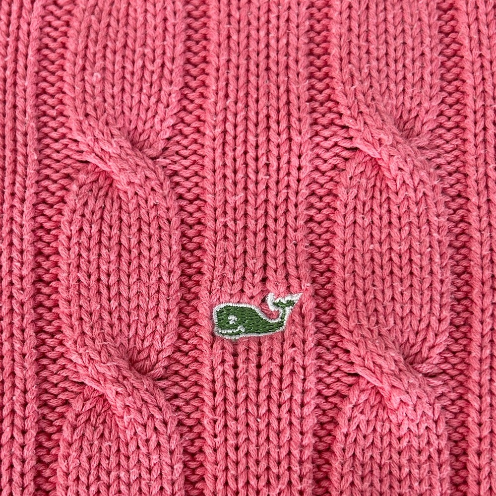 Vineyard Vines Barbie Core Pink Cable Knit Sweater Green Whale Logo Size M - Picture 5 of 8